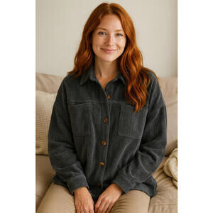 Elleborn M NWT Elegant Corduroy Shirt Jacket Overshirt Soft Textured Relaxed Fit